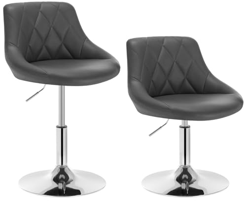 WOLTU Set med 2 Justerbar Pall Stol Arbetspall Kontorspall Snyggpall med konstläder och metall ryggstöd Höjd Justerbar Swivel Grå BH241gr-2
