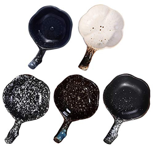 Cabilock 5Pcs Ceramic Sauce Dish Set 4.3 Inch Small Dipping Bowls with Tray for Soy Sauce Condiments Sushi BBQ Serving