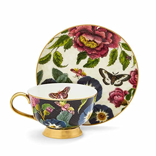 Spode Creatures of Curiosity Coupe Tea Cup and Saucer Black and Cream, CRCBC8821-XG