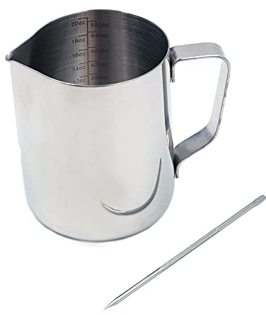 ZONADAH 600ml Milchkännchen, Milchschaumkrug (600ml) Art Decorating Pen, Kaffeeschablonen für Cappuccino, Espresso, Latte Edelstahl 304