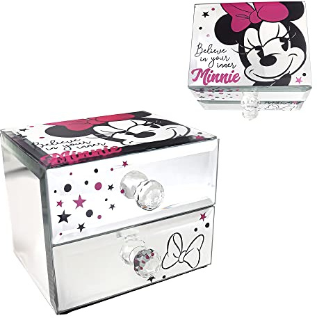 Disney Minnie Mouse Believe in your inner Minnie Mirror Glass Jewelry Box Jewelry Organizer, Officially Licensed