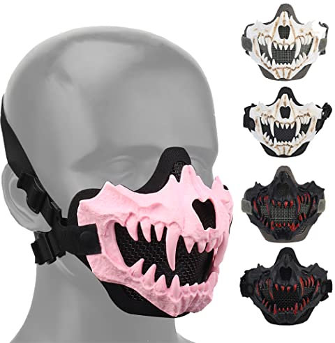 AQzxdc Masque de Protection du Visage pour Le tir Airsoft en extérieur - Double Ceinture en métal grillagé - Demi-Visage - Masque Tactique Airsoft,Rose