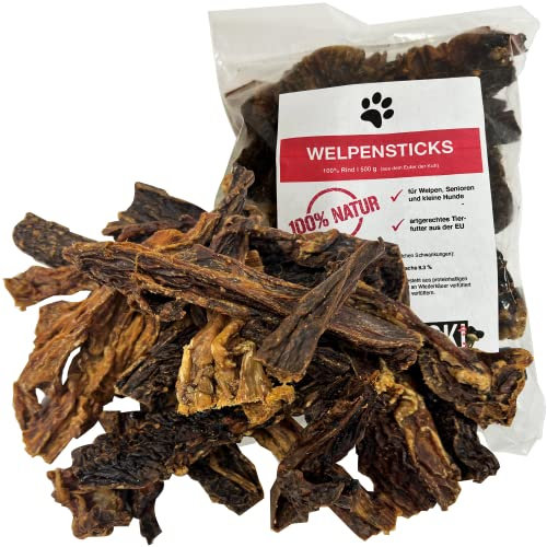 FROKI Premium Welpensticks vom Rinder-Euter für große & kleine Hunde 500g | 100% Rind | 100% Natürlich | Futter-Snack | Hunde-Leckerlis | Natur-Kausnack | Zahnpflege | ohne Zusatzstoffe