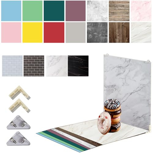 9 Stück 18 Muster 61 x 61 cm doppelseitige Fotografie Hintergrund Bretter Wasserdicht Wiederverwendbar Foto Hintergründe für Produkt Lebensmittel Schmuck Kosmetik Requisiten