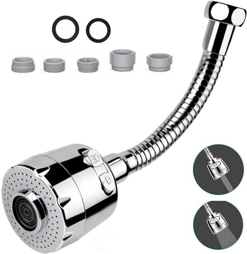 Prolunga Rubinetto Cucina con 2 Modalità 25cm, Doccetta per Lavandino Cucina,Rompigetto Rubinetto Cucina 360° Gradi,Areatore Rubinetto Cucina Con Risparmio Idrico E Filtro (25cm, 2 Modalità)