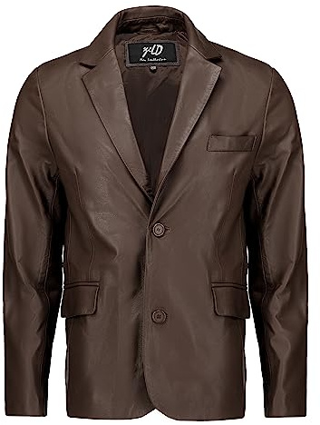 Jild Invisible Stitching Casual Leather Blazer for Men -Button Up Closure Coat Style Regular Fit Real Lambskin Leather Jacket Men (408-Brn-X-Large)