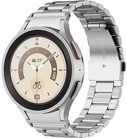 SUNDAREE Kompatibel mit Armband Samsung Galaxy Watch 5 Pro/Watch 4 5 6 40MM 44MM/6 4 Classic 42MM 43MM,No Gap Herren Silber Ersatz Edelstahl Metall Metall Uhrenarmband Smartwatch Uhrband