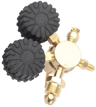 Brass Nitrogen Regulator Dual Gauge Gas Air Pressure Regulator for HVAC Cleaning and Testing, T‑Shaped Handle (United States CGA580)