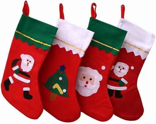 Christmas Stocking Set of 4,Large Santa Stocking,14 Personalised Xmas Stockings for Kid Adults,Xmas Holiday Santa Claus Reindeer and Snowman Stocking Holder for Christmas Tree Home Party Decor