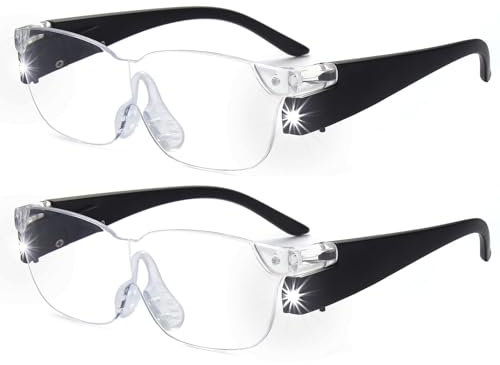 OuShiun Confezione da 2 lenti da lettura con luce 160% mani lente d'ingrandimento gratuita con occhiali per lettura/artigianato/gioielleri/hobby e lavoro stretto