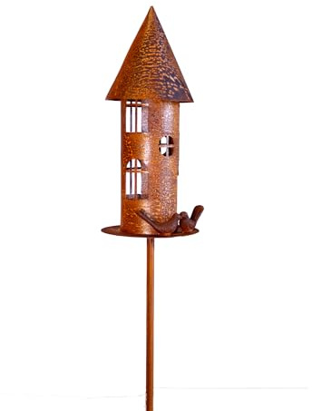 Edelrost Garten Deko Vogelhaus Gartendekoration Naturrost rostige Dekoration Gartenstecker Beetstecker Topfstecker Kerzenhalter Vogelfutterhaus Futterhaus mit Vögeln