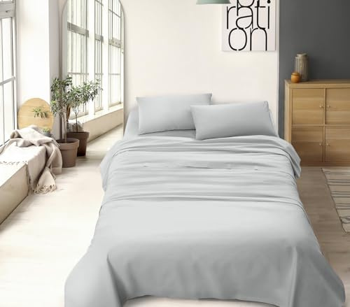 IlGruppone Set Lenzuola 100% Cotone Di Flanella Completo Letto Made In Italy Anti-Pilling Tinta Unita Lenzuolo Sopra Sotto Federe (Matrimoniale, Grigio Chiaro)