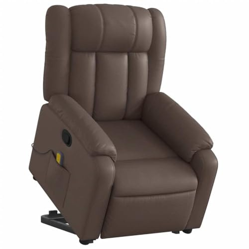 vidaXL Massagesessel, Verstellbar Sessel mit Aufstehhilfe, Fernsehsessel Relaxsessel mit Liegefunktion, Liegesessel Aufstehsessel Polstersessel, Braun Kunstleder