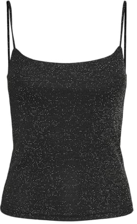 VERO MODA Damen Vmkanva Short Glitter Singlet JRS Top, Black/Detail:Silver Lurex, 38