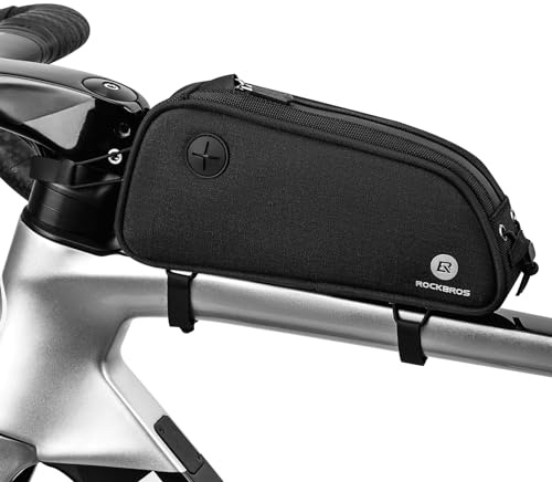 ROCKBROS Cykelram väska cykelväska för cykelramar 1,3 l MTB övre rörväska med reflekterande logotyp svart