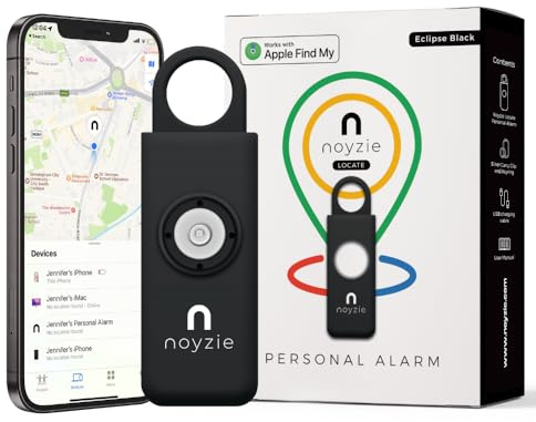 Personal Alarm for Women with GPS Tracker — Self Defence Keychain with Siren, Works with Apple Find My App, 130dB Loud Safety Alarm Sound, USB Rechargeable Bluetooth Key Finder (Eclipse Black)