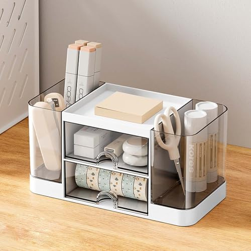 DoocliB schreibtisch organizer mit schubladen, Multifunktionaler Tisch Schreibtisch mit Schublade,Büro Stiftehalter aus Kunststoff, Stifteköcher für Büro Zuhause Schule