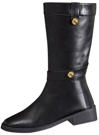 Stivaletti da equitazione da donna in pelle – Stivali western semi-lunghi in pelle da equitazione, Nero , 41