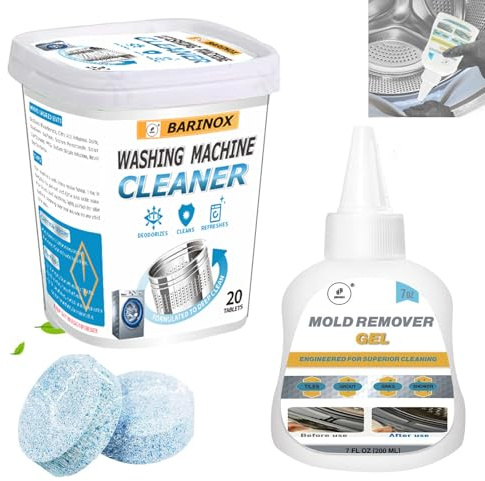 BARINOX - Bundle - Washing Machine Cleaner Tablets (20 Pack) & 7 oz Mold Remover Gel | Deep Cleaning, Odor & Mold Removal | Multi-Purpose Cleaner for Washing Machines, Household Surfaces & Bathrooms