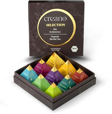 Creano Set Regalo Tisane Biologiche Premium Organic Herbal Tea – 9x Piramidi in 9 Varietà | Infusi alle Erbe e Frutta, Confezione Regalo Elegante - 22,5g - NUOVO 2024*