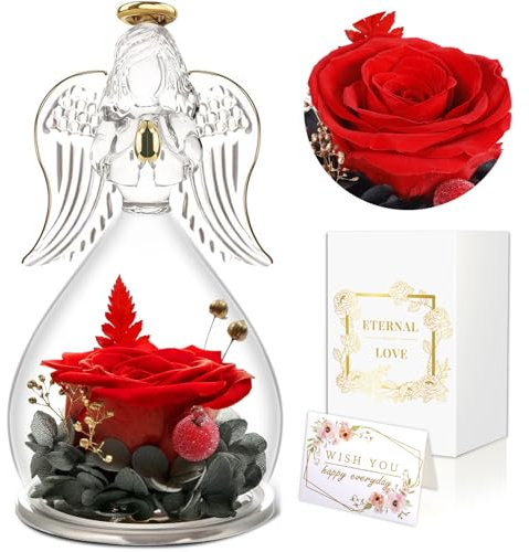 Purpledi Ewige Rose Engel Geschenke, Infinity Rosen im Glas Engel, Konservierte Blumen in Engelsfigur, Konservierte Rose, Geburtstagsgeschenk Geschenk für Sie Valentinstag Muttertag