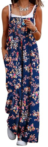 YESNO Women's Ladies Dungarees Summer Casual Wide Leg Overalls Cotton Baggy Jumpsuits with Pockets PZZTYP2 UK