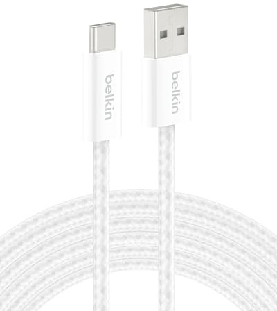 Belkin USB A to USB C Cable, 9.9ft, 15W - Type C Charger, iPhone Charger Cord, Soft, Braided, Flexible for iPhone 17 & 16, Galaxy S25, Pixel 10, iPad Pro, Airpods Pro, Switch & More - White