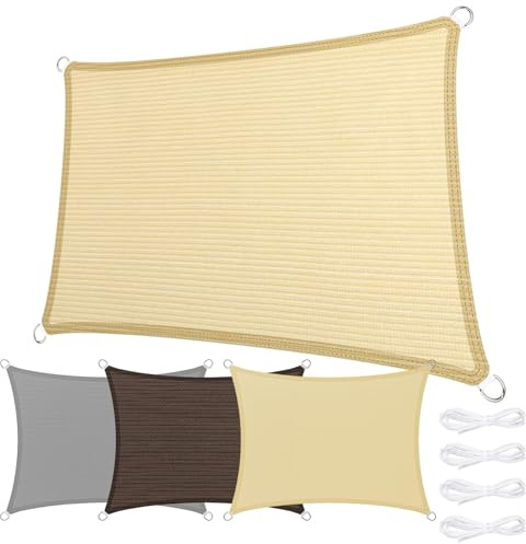 Toldo Vela de Sombra Transpirable 130 x 240 cm Rectangular HDPE Transpirable Protección Rayos 95% UV Malla Sombra con SOGA para Exterior Terraza Patio Jardín Pergola (Personalizable), Color Crema