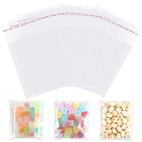 400 Stücke Cellophantüten Zellophantüten 8x12 cm Klarsichttüten Cellophantüten Klein SüßIgkeiten Tüten Zipper Beutel Adhesive Closure für Kekse Süßigkeiten Schmuck