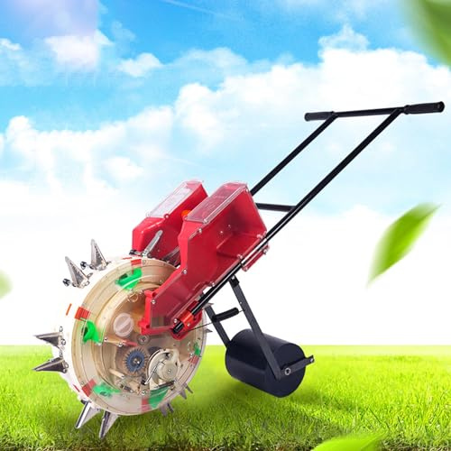 2-in-1 Garden Seeder & Corn Seed Planter, Hand Push Seed Planting Tool for Simultaneous Sowing & Fertilization, Adjustable Depth 3.5-7.8cm, 6 Seed Dispensing Mouths