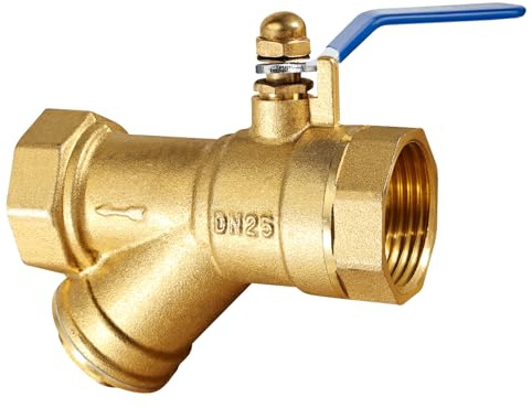Messing kugelhahn 1 zoll, IG 1 Y Absperrventil mit Schrägfilter und Hebelgriff, Wasser Absperrhahn 1 zoll, DN25 Innengewinde Dreiwege-Kugelhahn