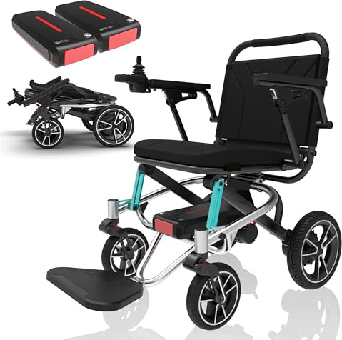 WEYRAL 18 kg Rollstuhl Elektrisch Faltbar, 30km+ Reichweite mit 2 Lithium-Batterien Geländegängiger Elektrorollstuhl, tragbarer motorisierter Rollstuhl, für Flugreisen zugelassen