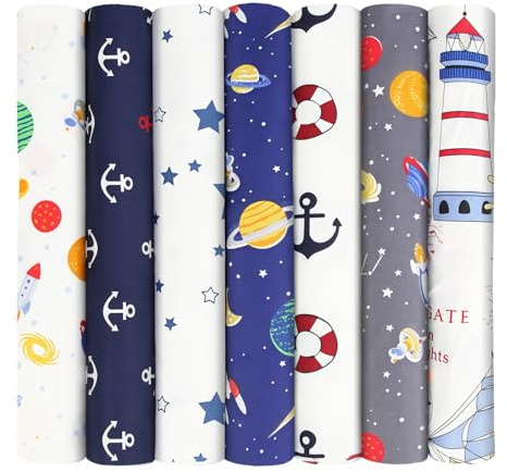 Aucuu 7 st feta fjärdedels tygpaket, 50 cm x 50 cm tygpaket, quiltning bomull, bunt quiltning hantverk Fa-bric, förskuren påsk och vårbomull Fa-bric för gör-det-själv-hantverk, sömnad, lapptäcke