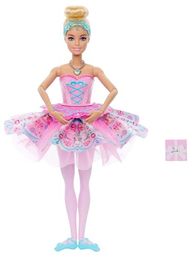 Barbien El Cascanueces Muñeca Clara | Función sorpresa de tutú, tutú ombré, collar relicario de corazón y caja de regalo, JLW53