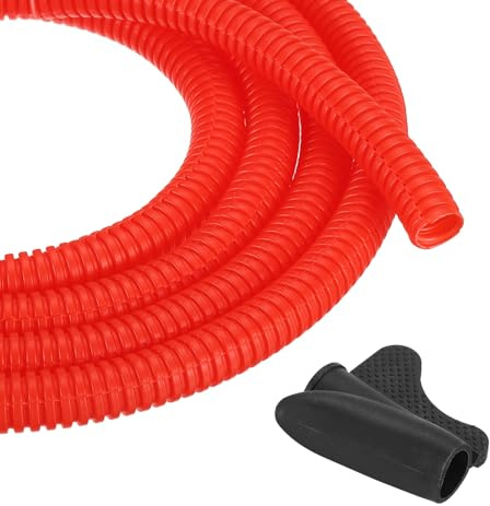 sourcing map 3/8 Inch 10ft Split Wire Loom Tubing, Flexible Cord Protectors with Installation Tool Cable Management Sleeve Conduits Cover for Office Home Electrical Automotive Wires, Red