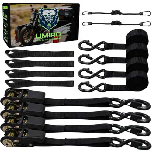 UMIRO Ratchet Tie Down Straps 4-Pack, 1 Inch x 15 Feet, 2200lbs Break Strength with Safety S Hooks, for Trucks, Cargo, Moving, Appliances, Black