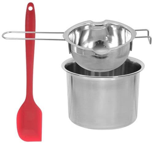 UKCOCO Olla de Fusión de Acero Inoxidable Baño María Cazo Multiuso para Fundir Chocolate Mantequilla Queso y Velas con Mango Ergonómico y Espátula Capacidad para Color Color Aleatorio