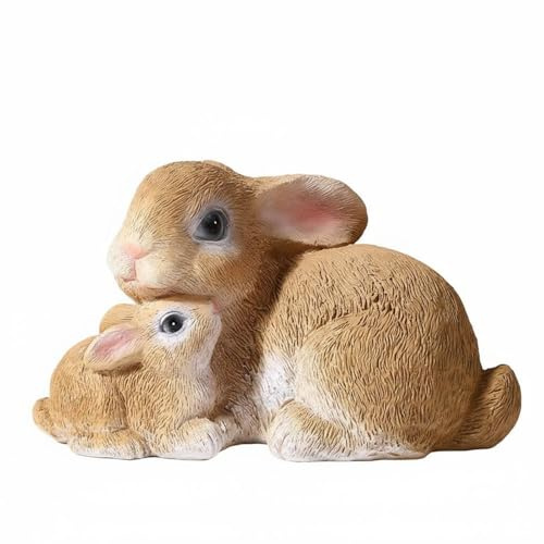 KESOTO Figurine Lapin Résine Sculpture Lapin Ornement Champêtre Objet Animalier Artisanal Convient pour Chambre Enfant Bureau Décoration Maison Patio, Brun