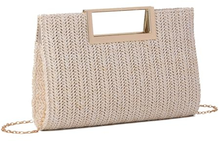 GMHLLES Straw Clutch Bags for Women, Beige Woven Beige Clutch Bag with Shoulder Strap for Wedding Summer Beach Party Vacation