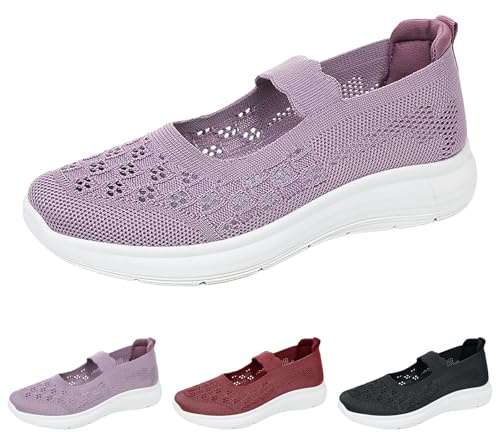Sneakers, dam, ortopediska diabetikerskor med mjuk fotbädd, lediga, ventilerande promenadskor, lätta och bekväma sneakers, breda fötter, sportskor, vandringsskor, fritidsskor, Vattenmelonsröd, 36 EU