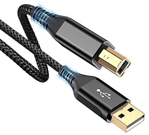 sweguard Printer Cable 3M, USB-A to USB-B Cable, High Speed Nylon Braided Scanner Printer Cord for HP Canon Dell Epson Brother Lexmark Xerox Samsung Piano DAC & More-Black