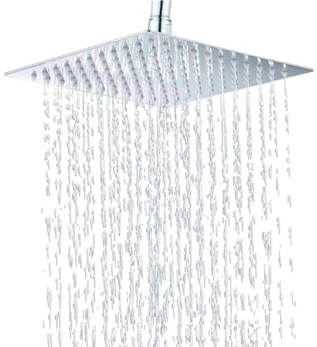 Soffione doccia quadrato in acciaio inox, 40 x 40 cm, attacco da 3/4 e filtro integrato, girevole a 360°, per bagni, case, hotel, centri bagno, piscine