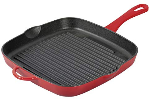 KÜCHENPROFI PROVENCE Grillpfanne 26 cm, Gusseisen emailliert, rot | Bratpfanne, hohe Rippenwände, für Fleisch, Gemüse und Fisch, induktionsgeeignet, emailliert, spülmaschinenfest