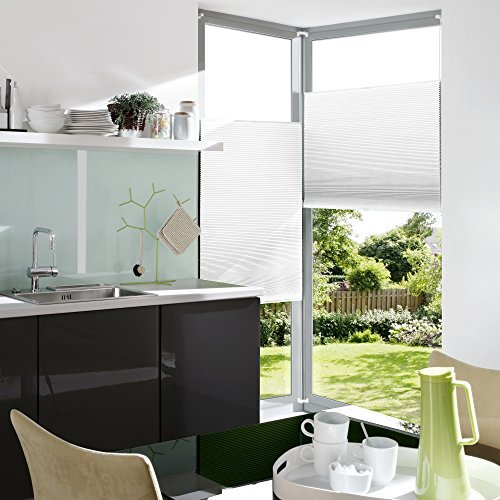 Liedeco® Thermo Plissee verspannt mit Klemmträger; 75 x 130 cm weiß (Breite x Höhe); lichtundurchlässig verdunkelnd Blickdicht energiesparend/leichte Montage ohne Bohren/Thermo-Klemmfix-Plissee