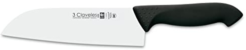 3 Claveles Proflex - Cuchillo cocinero santoku 18 cm mango negro, cuchillo profesional picar, cortar verduras