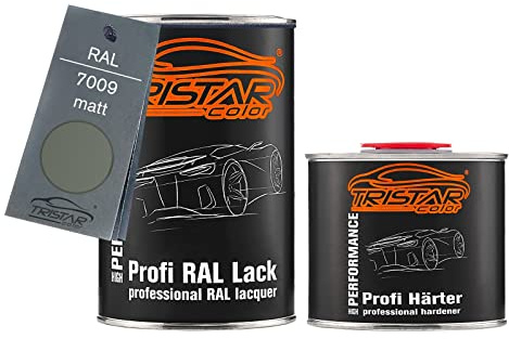 TRISTARcolor RAL 7009 Grüngrau matt Lack Dose + Härter 1,5 L | 2K-Set aus Lack + Härter, schnelltrocknend