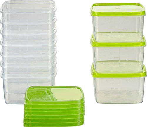MiraHome Vorratsdosen Set 10x0,5L quadratisch grün – Perfekt zur Aufbewahrung & Organisation für Lebensmittel – Vorratsdosen mit Deckel Luftdicht – Gefrierdosen für Mealprep & Küche – Austrian Quality