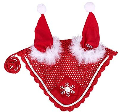 QHP Ohrenhaube Fliegenhaube Weihnachten rot (Warmblut)