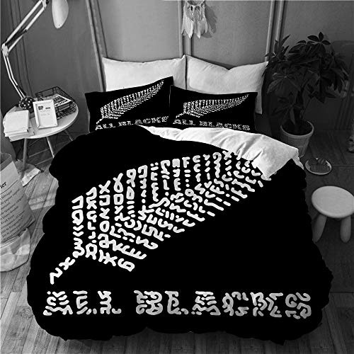 BEITUOLA Set Biancheria da Letto,Set Copripiumino in Microfibra con Federa,The Rugby Team All Blacks of New Zealand,1 Copripiumino 200 x 200cm + 2 federe 50 x 80cm