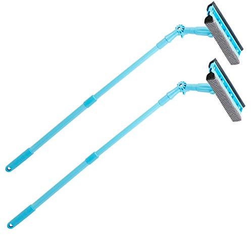 Sichler Haushaltsgeräte Teleskop Abzieher: 2er-Set Fensterwischer m. Schwamm, Abzieher, Teleskopstab, 2 Gelenke (Fensterreiniger mit Teleskopstange, Fensterwischer mit Teleskopstange, Meter)